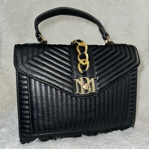 Badgley Mischka Black Quilted Satchel with Gold Accent - Gently Used!